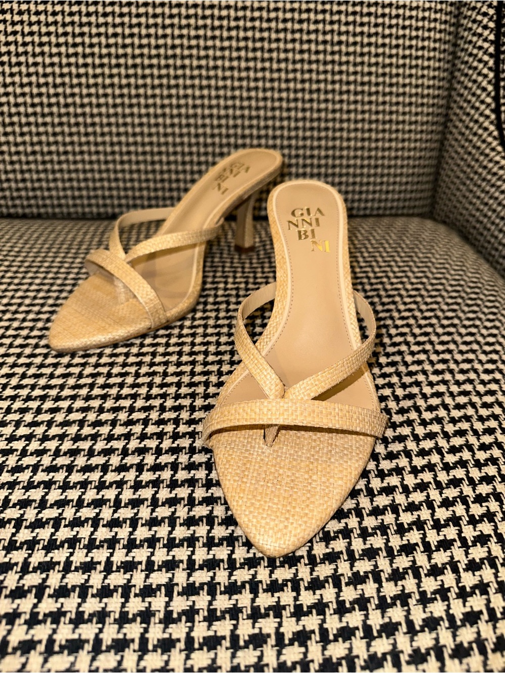 Gianni Bini Natural Woven Pointed-Toe Slide Mule Heels